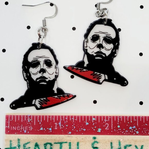 Michael Myers Halloween Earrings Stainless Steel Hooks Scary Movie Horror NEW - Picture 5 of 5